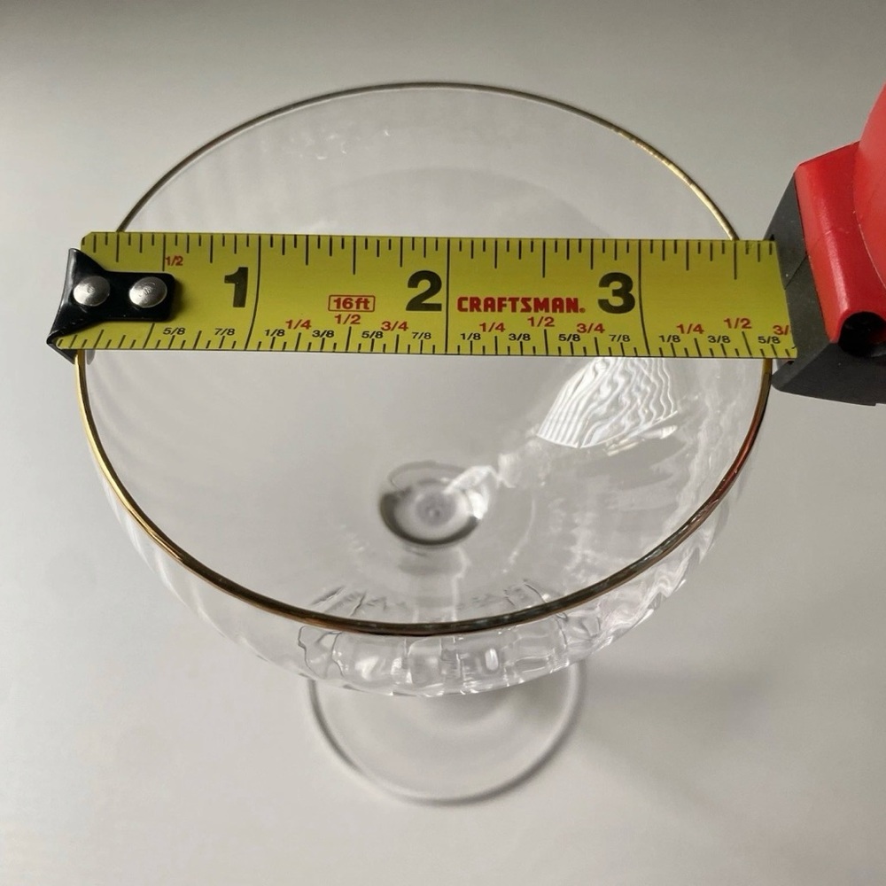 “World Market” Gold Rimmed Ribbed Coupe Glass - Picture 5 of 5